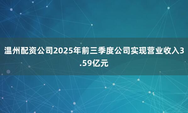 温州配资公司2025年前三季度公司实现营业收入3.59亿元